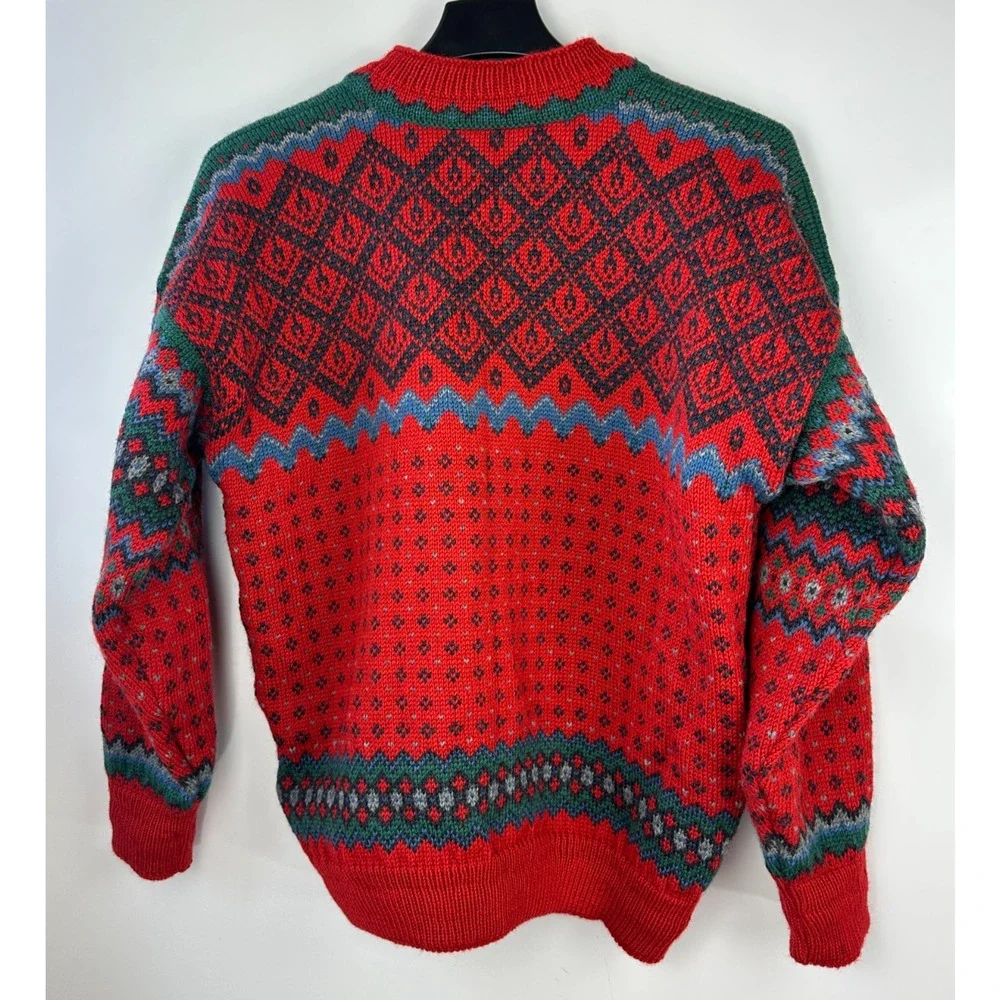 Dale Of Norway Pure Wool Lined Heavyweight Sweater Red Nordic Print Clasp Large - Picture 9 of 16